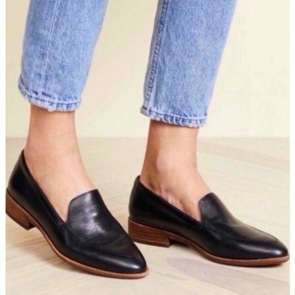Madewell Frances Leather Loafer Shoes Womens 7 Black Slip On Minimalist - Picture 1 of 13